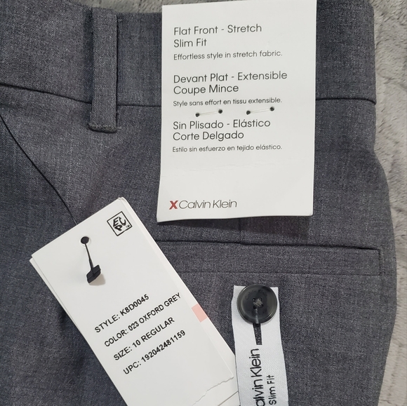 NWT Calvin Klein Boys Flat Front-Stretch Slim Fit Dress Pants Oxford Grey - Picture 8 of 8